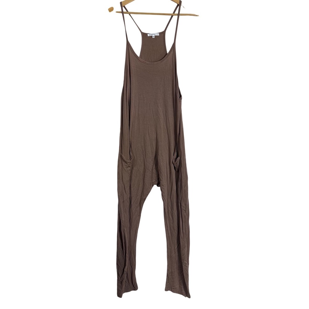 Antistar Brown Harem Jumpsuit Sz L Racerback Pockets boho artsy beachy Stretchy